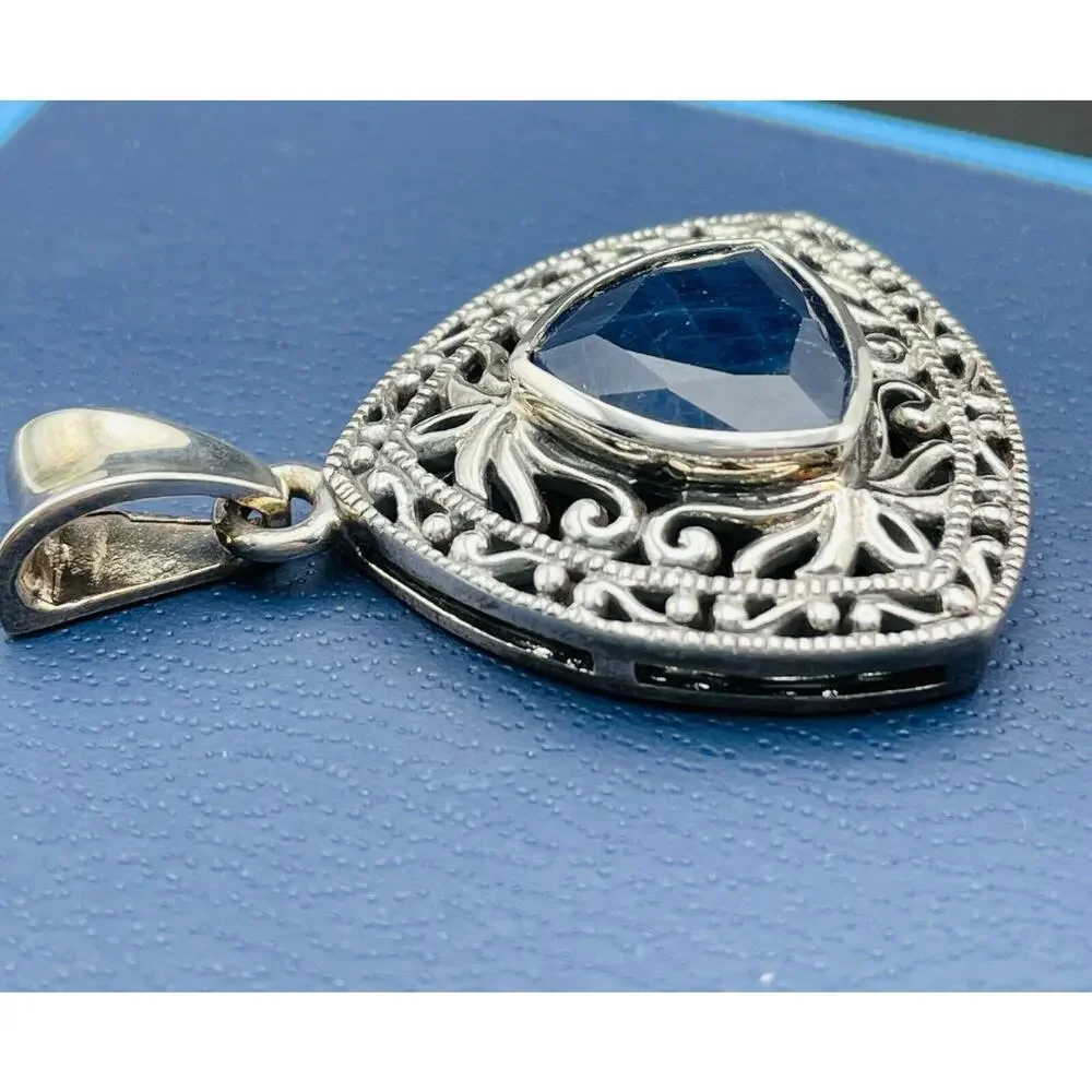 Sterling Silver Sapphire Pendant 7.00 CT Trillion Cut 1.65